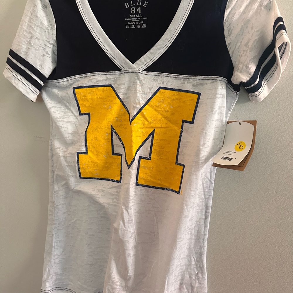Blue 84 university of Michigan White and Navy Tee